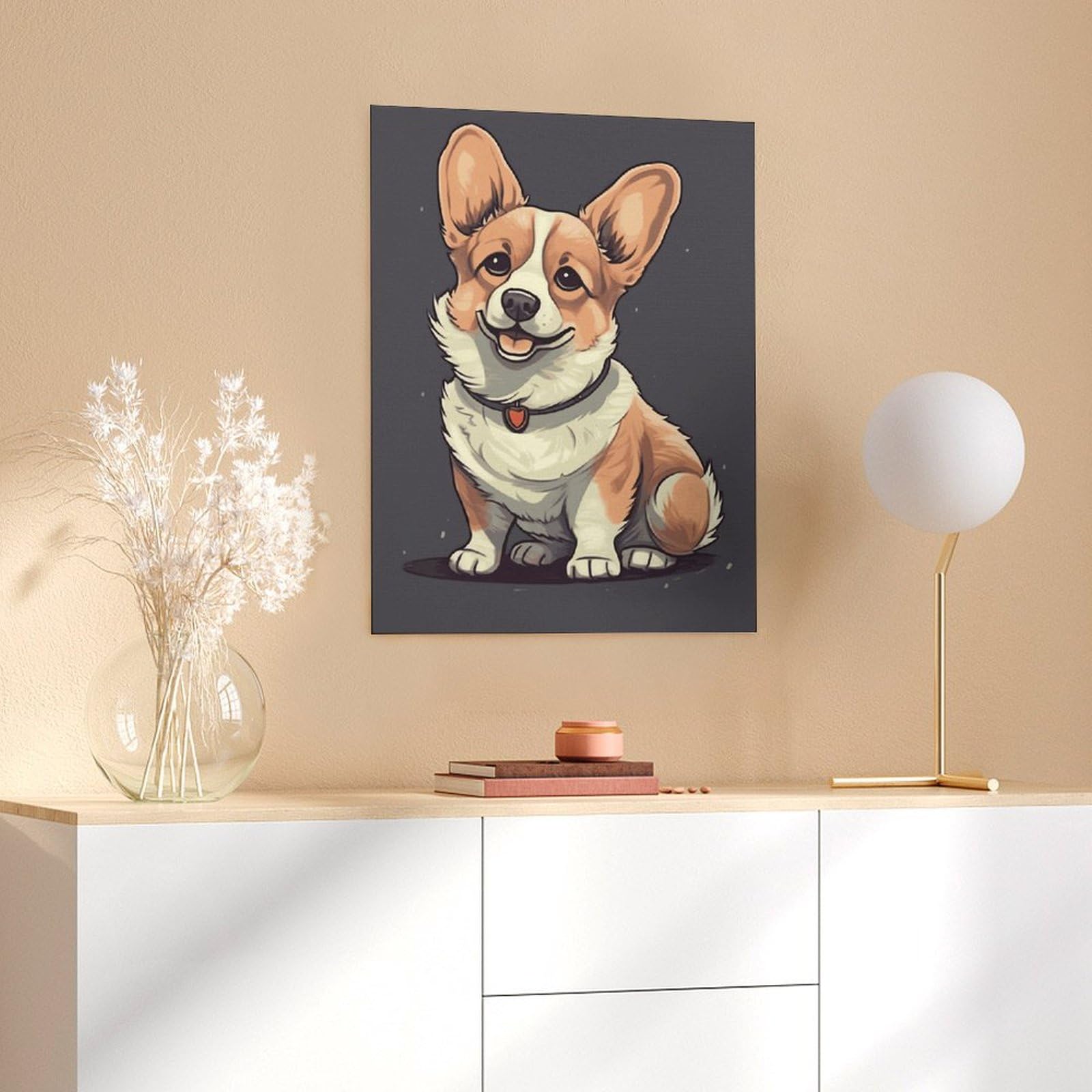 Amazon.co.jp: かわいいコーギー犬のイラストキャンバスウォール